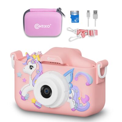 Contixo - KC3 Kids Camera, 1080P Video Camera, Selfie Camera for Boys Girls, Kids Digital Camerawith Puzzle Games - Pink