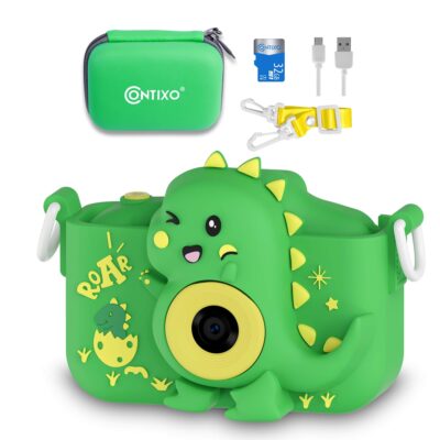 Contixo - KC3 Kids Camera, 1080P Video Camera, Selfie Camera for Boys Girls, Kids Digital Camerawith Puzzle Games - Green