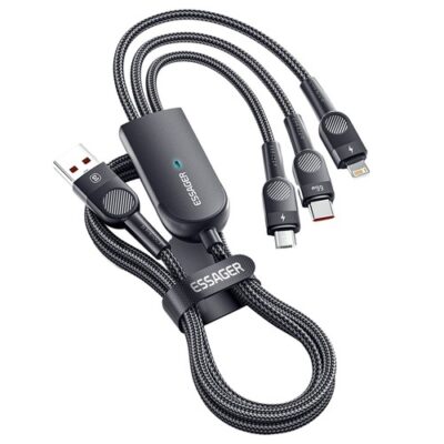 ESSAGER 3 in 1 Micro Type-C Lightning Data Cable Black