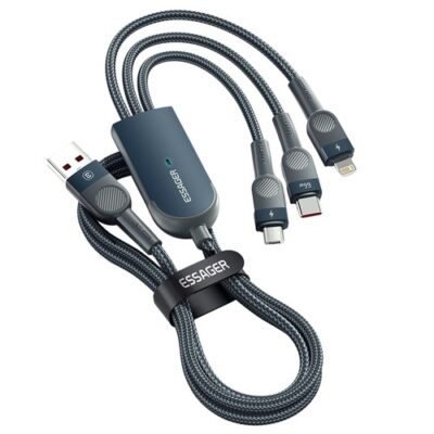 ESSAGER 3 in 1 Micro Type-C Lightning Data Cable Blue