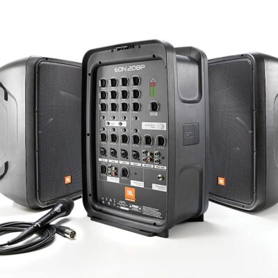 JBL - EON208P 8" 2 way PA System with Integrated 8 Channel Mixer and Microphone - Black