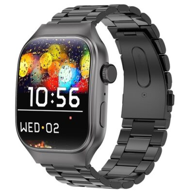 T15 Plus Touch Screen Smartwatch Black Frame Steel Strap